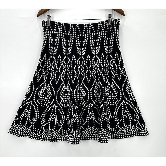 Kikit Skirt Womens Knit A-Line Pull On Geometric Pattern Black White M - Picture 1 of 11